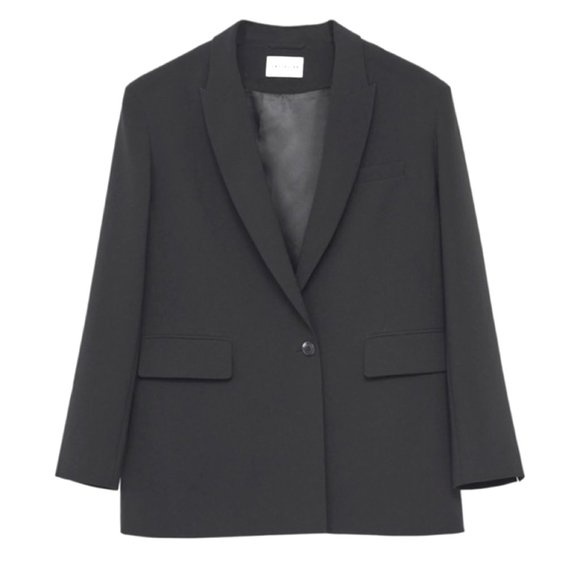 NWOT LATTELIER Single Breasted Twill Black Blazer